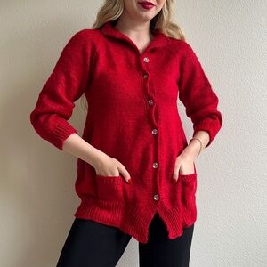 Cozy Vintage 1990s Red Cardigan With Rhinestone Buttons (M/L)